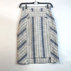 rebecca minkoff twill pencil skirt grey, white and blues size 0 70% cotton skirt